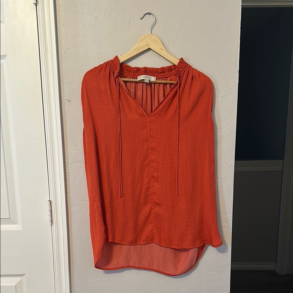 LOFT Pink and Orange Relaxed Tie Front Blouse